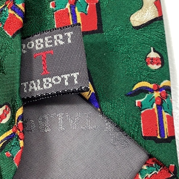 Robert Talbots Holiday Green Tie with Stockings, Gifts & Christmas Balls - Picture 7 of 8